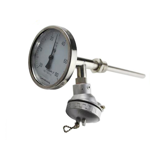 Bimetallic thermometer with thermocouple/resistance